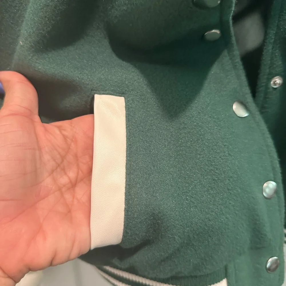 Love Tree Forest Green and Cream Varsity Jacket - Picture 7 of 10